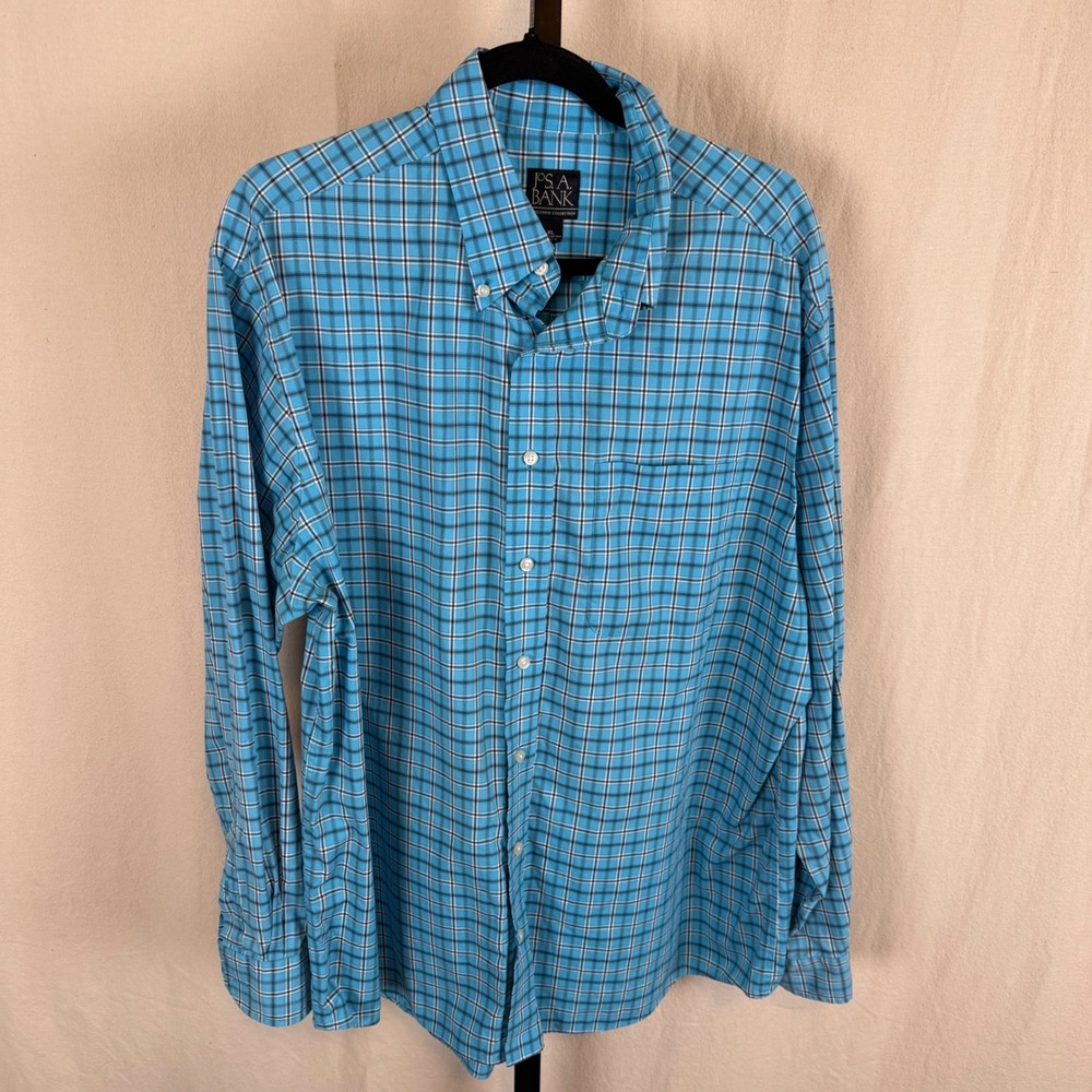 Jos. A. Bank Executive Collection Mens XL Blue Plaid Cotton Button Down Shirt